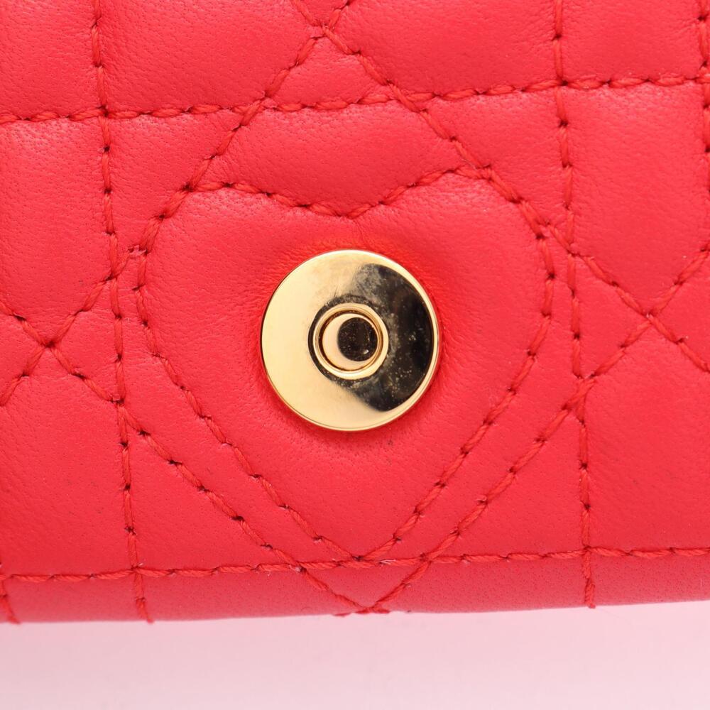 Christian Dior Caro Glycine Heart Cannage Coin Purse Wallet Leather Red - Picture 5 of 9